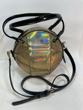 Basketball Shaped Purse Bag Holographic Gold Black Straps Round Pocketbook WEIRD