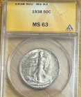 1938 Walking Liberty Silver Half Dollar, MS63 ANACS