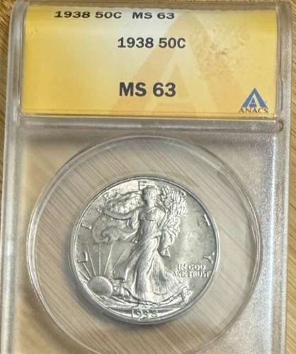 1938 Walking Liberty Silver Half Dollar, MS63 ANACS