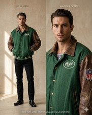 Vtg 90s Starter NFL Pro Line NY Jets Varsity Jacket Wool Leather Sleeves Mens L