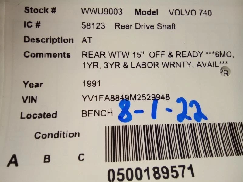 Rear Drive Shaft Automatic Transmission Fits 91-95 VOLVO 940 613873 Foto 4 de 4