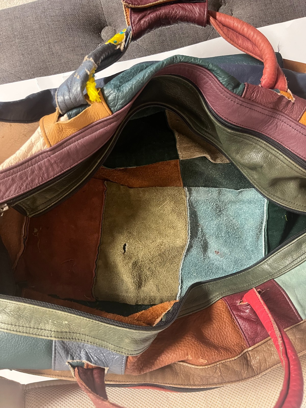 Vintage LEATHER PATCHWORK Large Shoulder Crossbod… - image 17