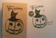 Vintage style Halloween cat in pumpkin WM P16