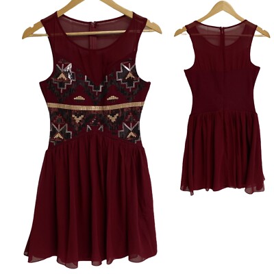 The Wish Collection Junior Dress Sequined Burgundy Sleeveless A