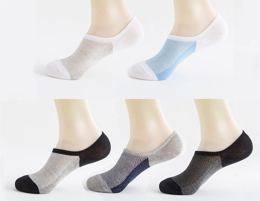 Men's Low-Cut No-Show Cotton Socks 5-Pack in White Black Blue Grey-image