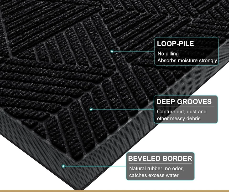Heavy Duty Sturdy Natural Rubber Doormat  Front Door Mat Easy Clean Low Profile - Image 3 of 4