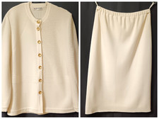 neuwertig! Strick-Kostüm Jacke+Rock 50% Wolle Cremeweiß Gr. 40-s. Beschreibung