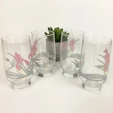 8821: Vintage Arcopal France Diana Set 4 Glass Tumblers Water Iced Tea Glasses