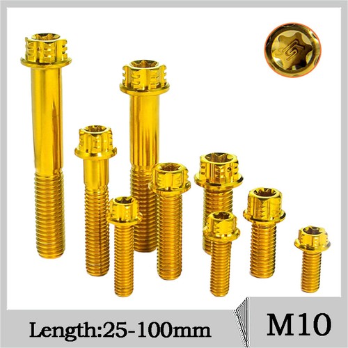 M10xP1.25/1.5mm Ti Titanium Torx Head Flange Bolt 25mm-85mm Gold for Motorcycle - Picture 1 of 6