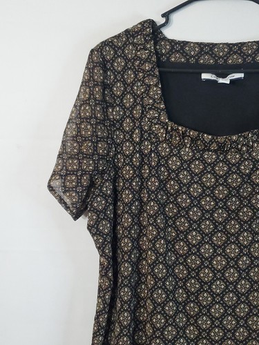 Croft & Barrow Blouse Women's Size 2X Brown Floral Lined Square Neckline - Picture 5 of 12