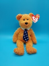 PAPPA   Beanie Babies Orange Bear With Tags 9" Vintage 2002 Blue Polka Dot Tie