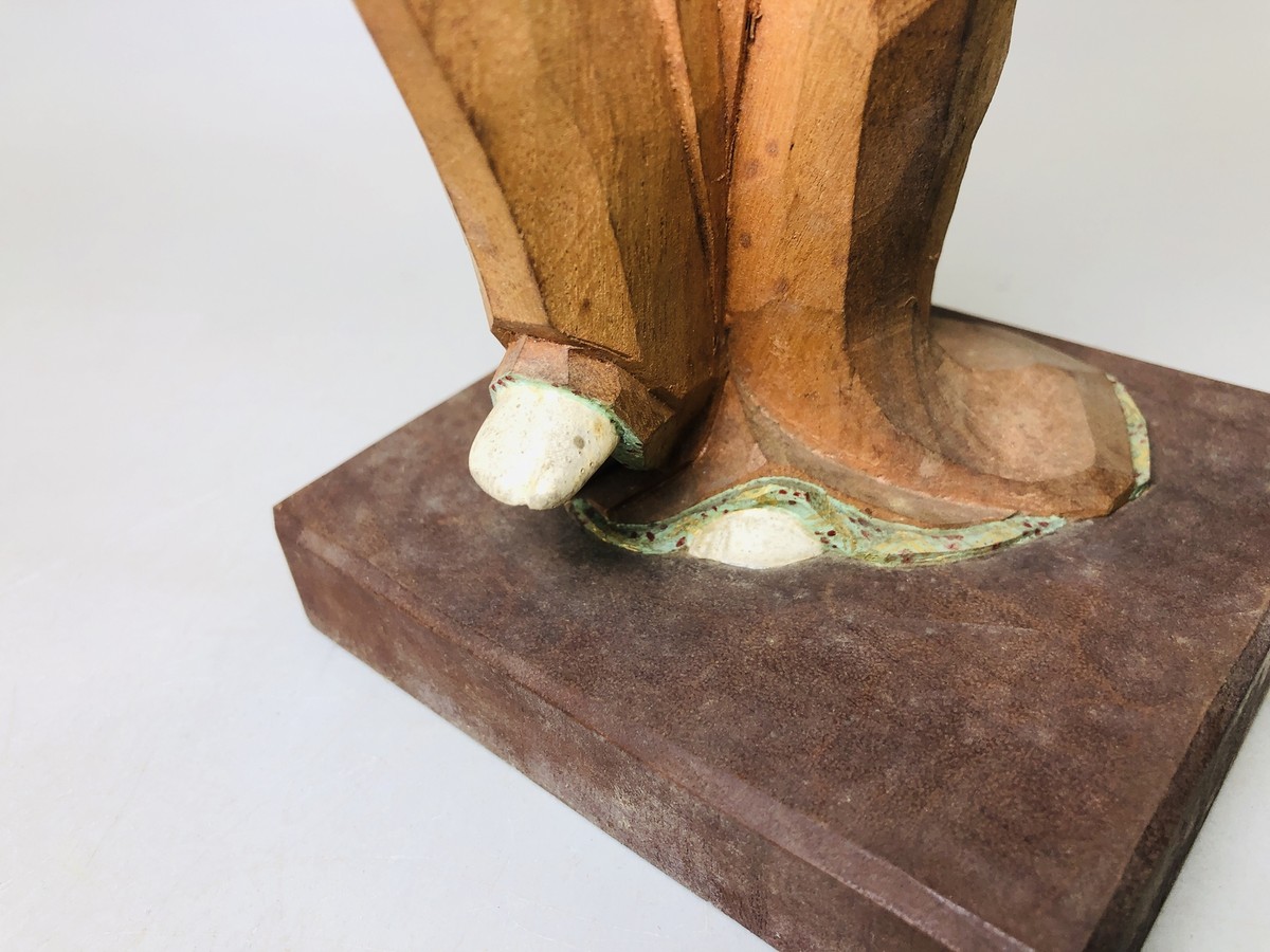 たんたん出品 Y5885 STATUE wood carving colored dancing figure signed box