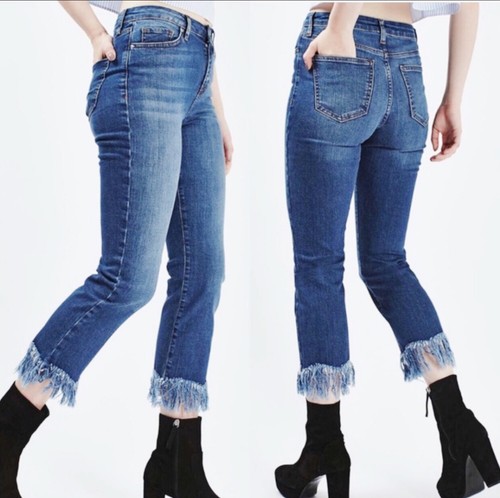 STRAIGHT LEG Blue Raw Fringe Hem 