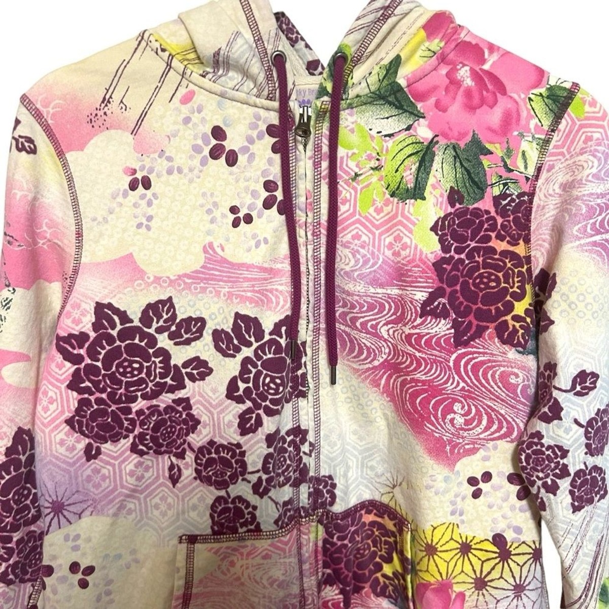 Y2K 00s lucky brand L sweatshirt hoodie zipup hippie floral