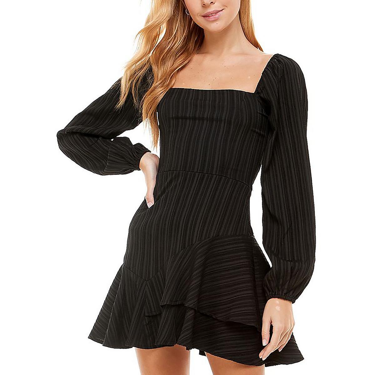 City Studio Womens Black Asymmetric Tiered Fit & Flare Dress 1/2 BHFO 9904