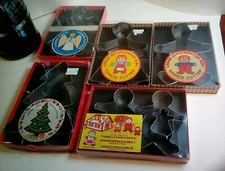 5 SETS VINTAGE NOS METAL COOKIE CUTTERS GINGERBREAD ANGEL CHRISTMAS BOX FOX RUN