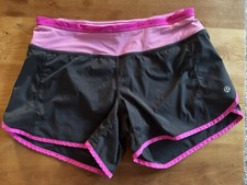 Pantalones Cortos Lululemon Negro Rosa Rayas Run Times o Turbo Run Talla 4 RARO