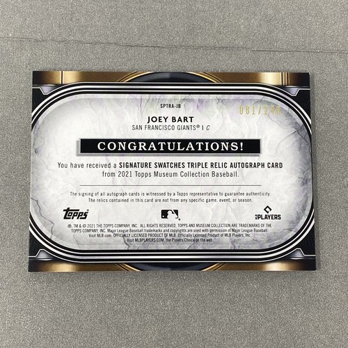 Joey Bart Rookie Card /249 2021 Topps Museum Triple Relic Auto #SPTRA-JB RC - Picture 6 of 10