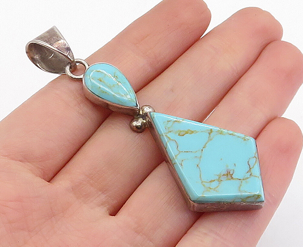MOB MEXICO 925 Silver Vintage Multi Shape Linked Turquoise Pendant