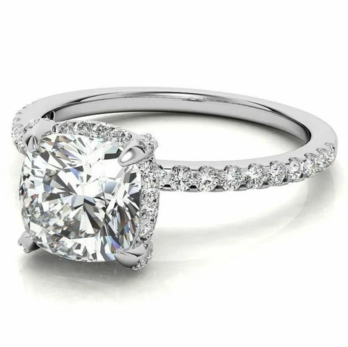 2.65Ct Cushion Cut Moissanite Halo Engagement Ring Solid 14K White Gold FL
