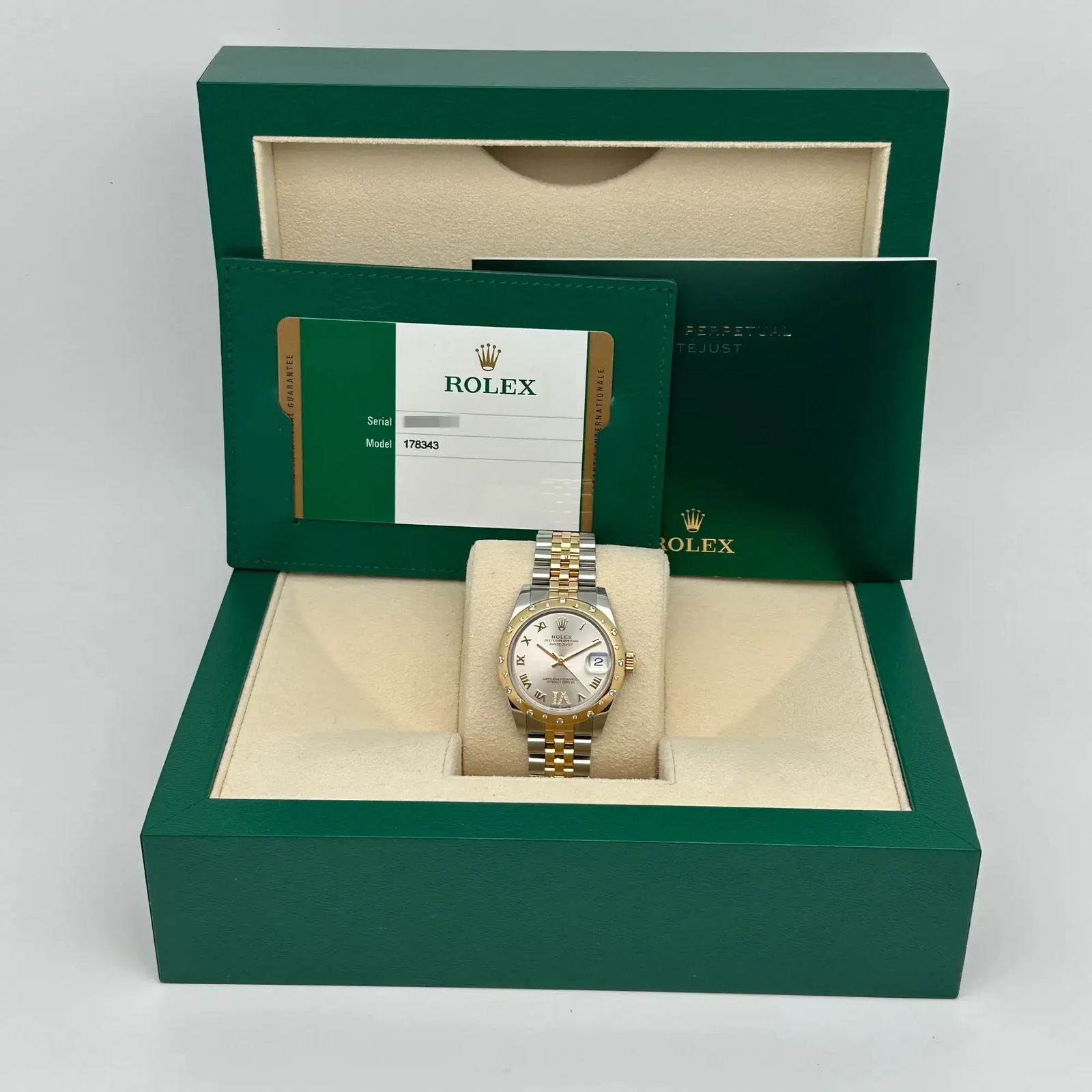 Rolex Datejust 31MM 18K Gold Steel Diamond Silver Dial 178343 with Box Papers-image