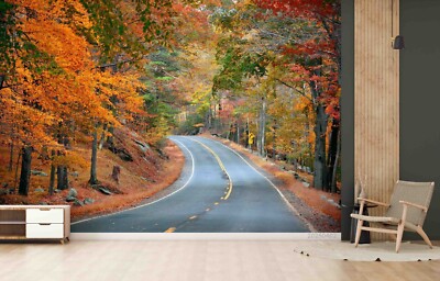 3D Forest Road Autumn Landscape Self-adhesive Removable Wallpaper Murals