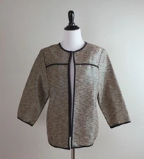 MING WANG $295 Gold Metallic Jacquard Open Front Structured Jacket Top Size XS