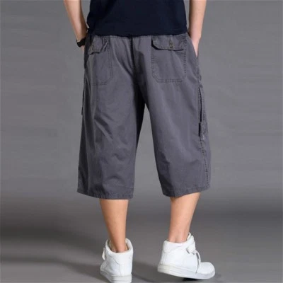 Hommes Cargo Court Pantalon Short Coton Mélange 3/4 Longueur Grande Taille Vrac - Photo 1/4