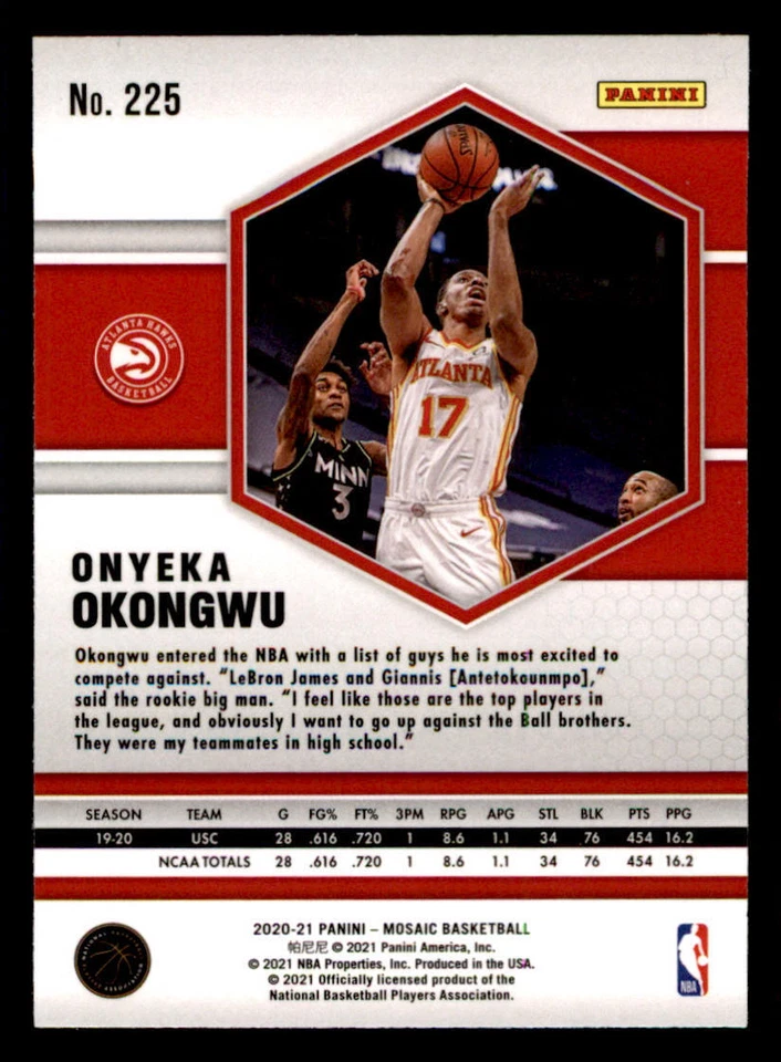 2020-21 Panini Mosaic #225 Onyeka Okongwu RC - Image 2 of 2