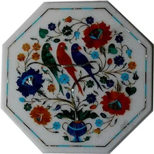 15" white Marble Coffee Table Top Stone pair bird Inlay lapis wall panel