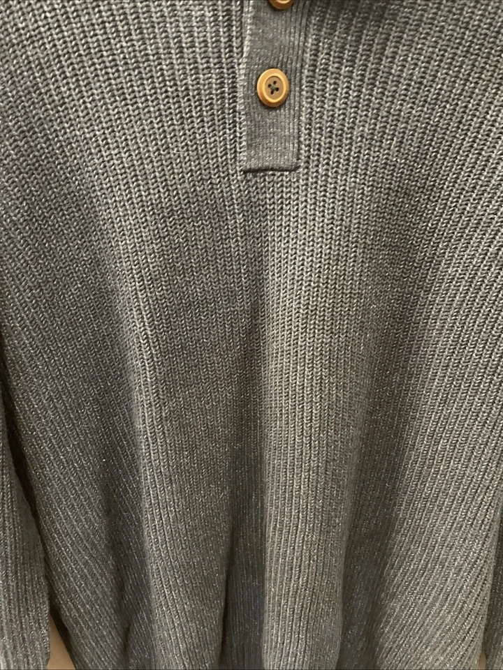 G.H. Bass Mens Size Large Blue Ribbed Henley Pullover Knit Sweater Long Sleeve - Image 3 of 4