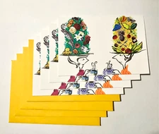 Hallmark Blank Note Cards "Tea for Two" Colorful Big FRUIT-FILLED Hats 4.5x6.25