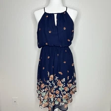 Collective Concepts Stitch Fix Womens Navy Floral Sleeveless Chiffon Dress Sz S