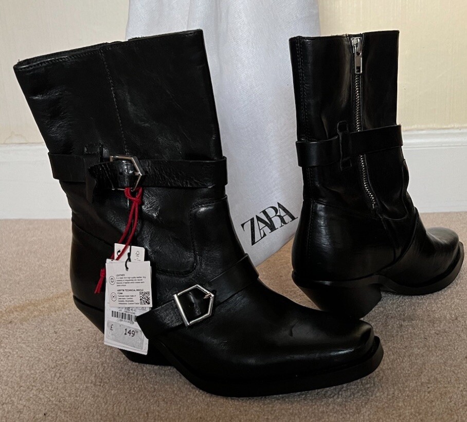 Zara SRPLS black leather boots size 6 RRP £149.99 BNWT image 2