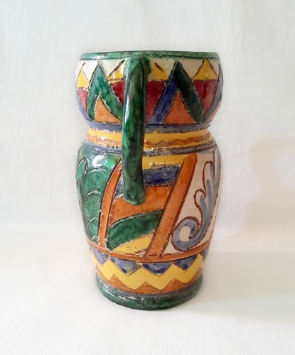 Italian Art Pottery Ceramic Vase with Handles, Colourful Sgraffito Design - Picture 4 of 6