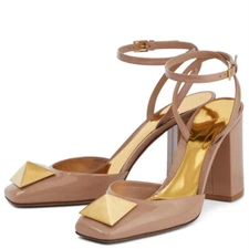 Women Real Leather Ankle Strap Pumps Slingback OL Prom Shoes Sandals High Heels