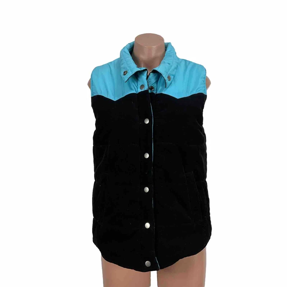 Black Reversible Vest Jacket ROXY Vintage 90s y2k Corduroy Aqua Coat Bomber Sz L - Image 3 of 4