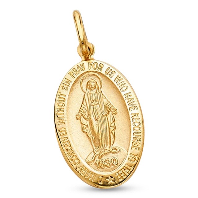 14k Yellow Gold Oval Virgin Mary Pendant 1830 Prayer Medallion Charm