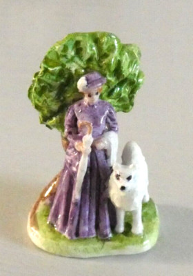 PUPPENHAUS ORNAMENT 1:12 SCALE ARTISAN MADE CERAMIC STAFF FLATBACK LADY DOG
