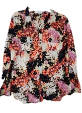 Calvin Klein Women's Fun Colorful Buttoned Cotton BoHo Shirt~size medium