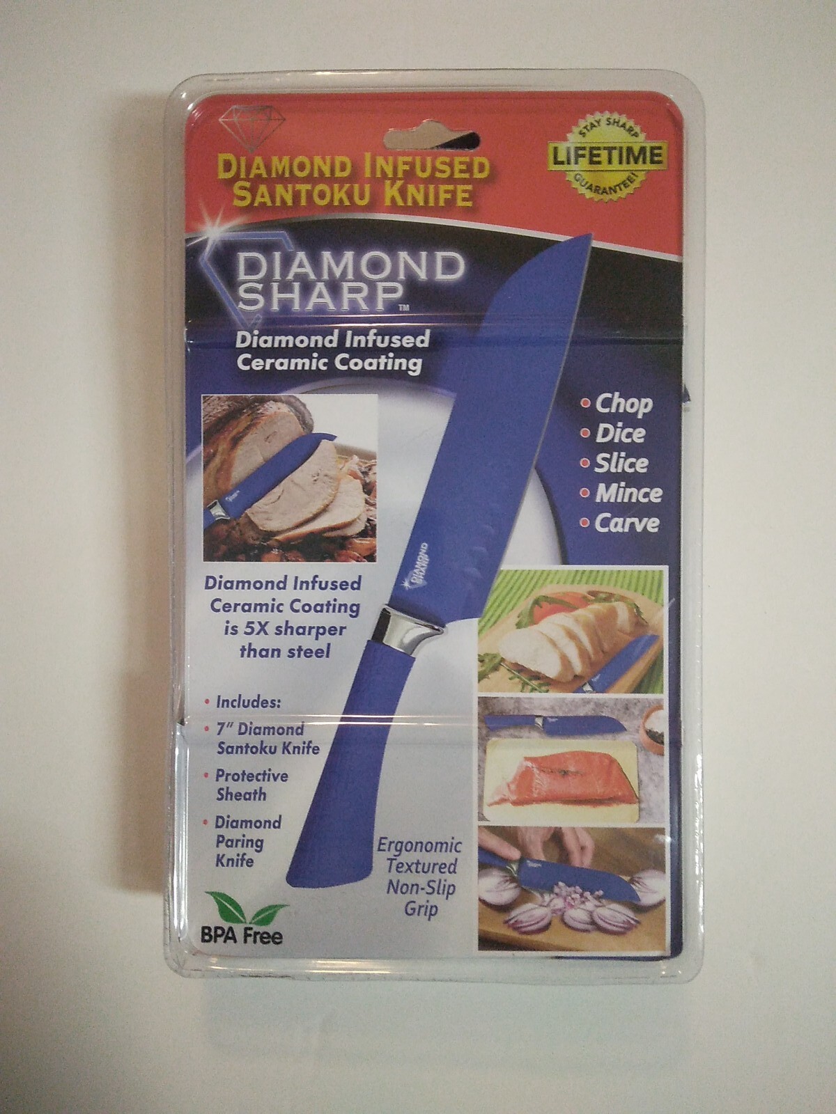 Diamond Sharp 7" Santoku Knife and 3.5" Paring Knife, Blue color eBay