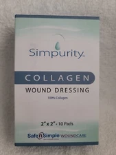 SAFE n SIMPLE 1 BX/5 Pads Simpurity Collagen Wound Dressing 2" x 2" 