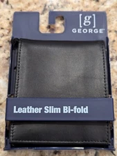 George Leather Slim Bi-Fold Wallet Black