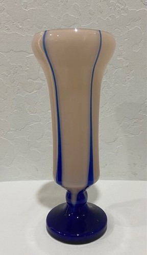 Vintage Czech Kralik Tall 11" Pedestal Vase Opaque w/Cobalt Blue Excellent