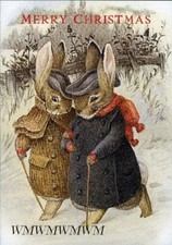RABBITS WINTER MERRY CHRISTMAS*Fabic blocks*2  5x7*Sew frame decoupage 