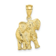 Real 10kt Yellow Gold 2-D Elephant w/ Raised Trunk Charm