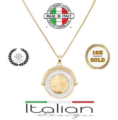 Italienische 500 Lira Flip Münze Anhänger Halskette 18K GP Sterlingsilber 35mm 18 Zoll Neu