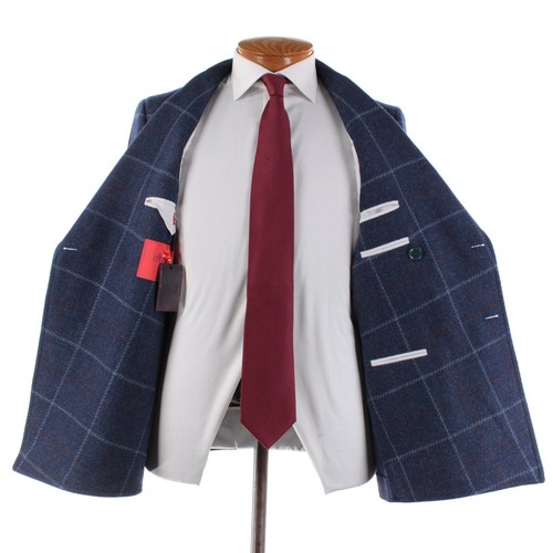 Isaia NWT Wool/Cashmere Double Breasted Sport Coat Size 50R (40R US) Blue Plaid - Picture 6 of 11