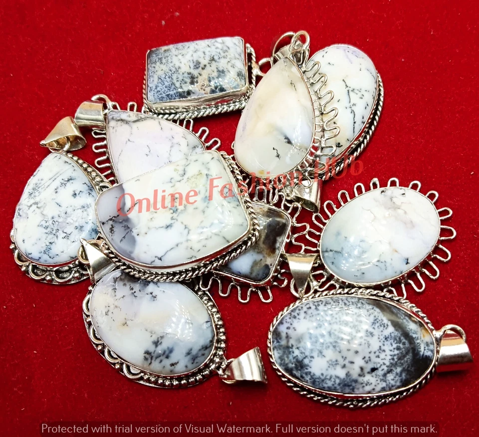 Venta Colgantes de piedras preciosas de ópalo dendrita enchapados en plata de ley 925 lote al por mayor Foto 2 de 3