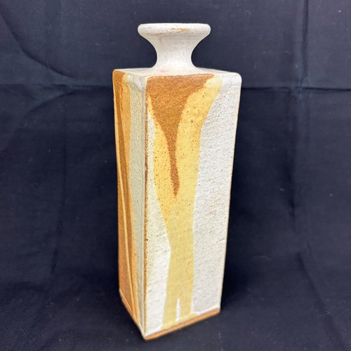 "LA Mers" MCM Vintage Stoneware Pottery Vase Slab Thrown Square Column Glazed - Picture 2 of 13